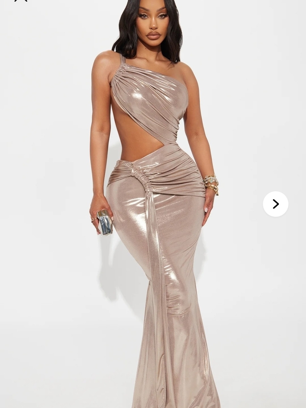NWOT SZ L One-Shoulder Metallic Gold Gown